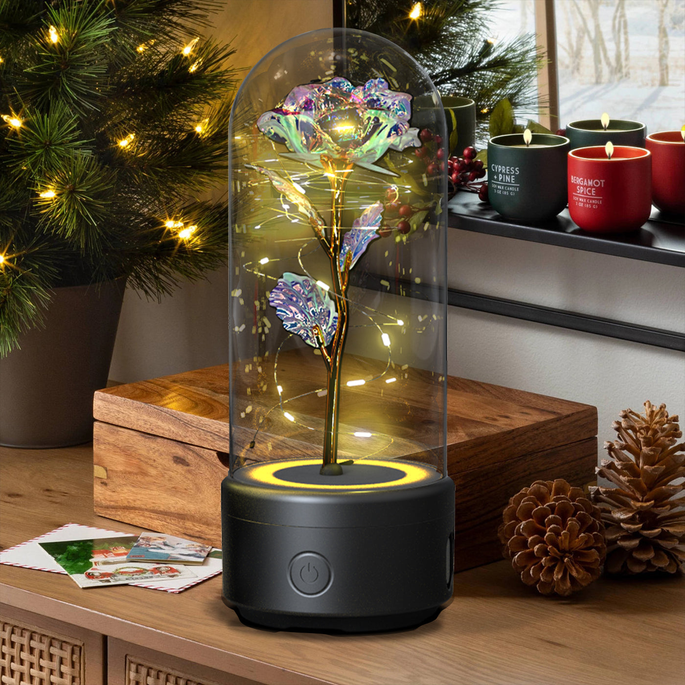 Duetto Floral: Rosa Luminosa con Altavoz Bluetooth